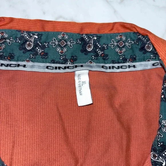 Cinch Womens XL Burnt Orange Rust Paisley Trim Button Down WesternShirt Long Slv - Picture 4 of 9